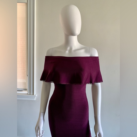 NWOT Marciano Meldon Off The Shoulder Bandage Gown in Plum - Picture 2 of 14